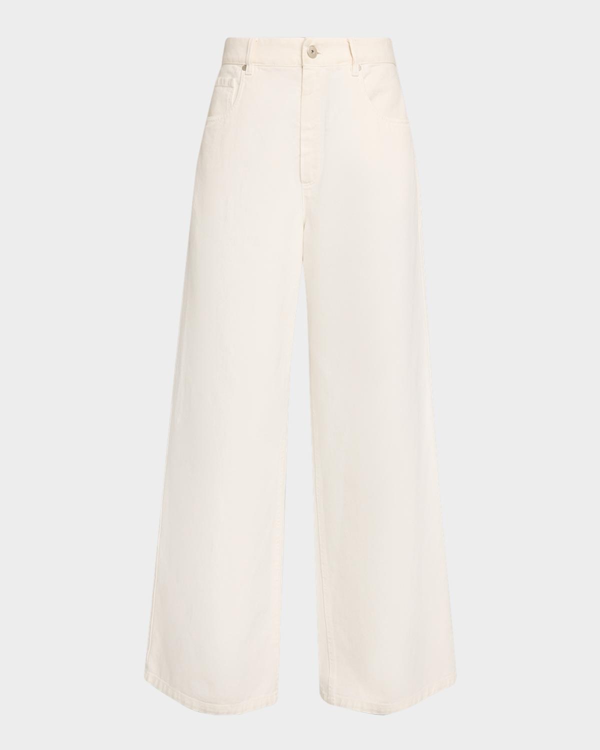 Brunello Cucinelli Authentic Denim Relaxed Wide-Leg Jeans With Monili