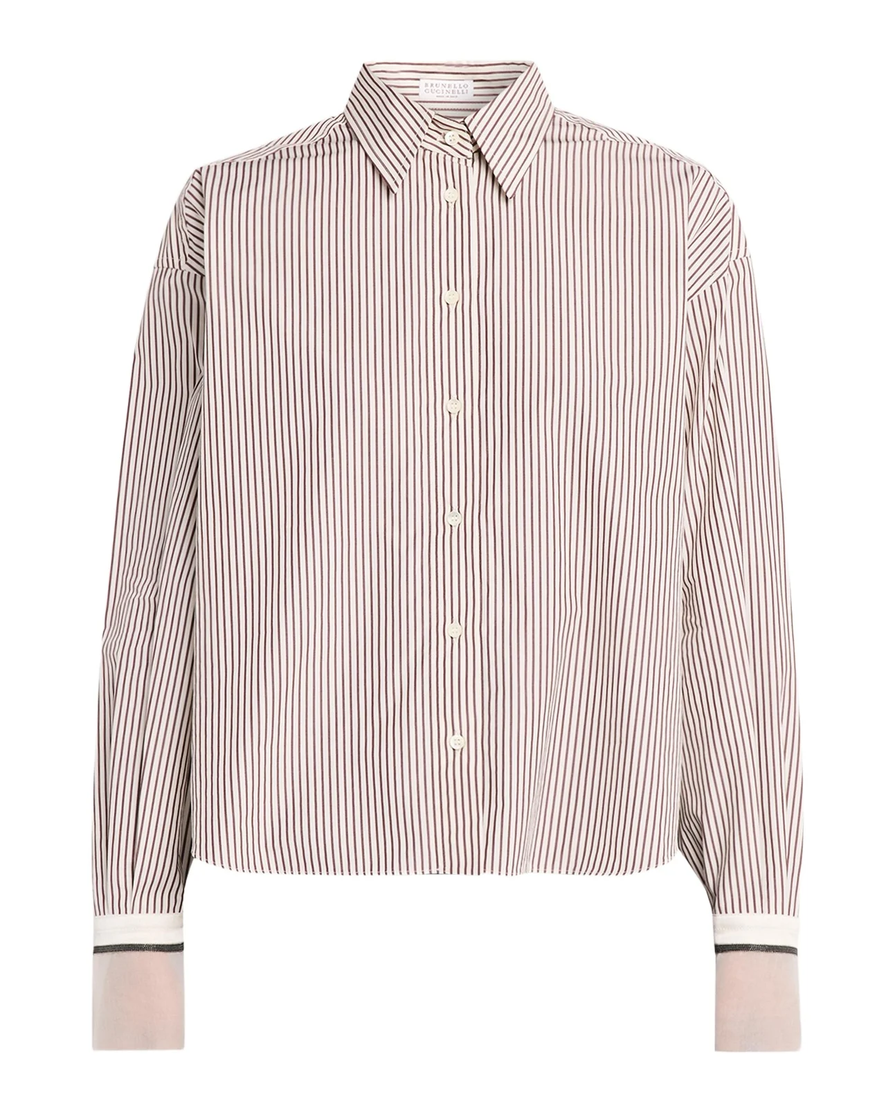Striped Cotton Poplin Boxy Button-Down Shirt With Monili Trim Striped Cotton Poplin Boxy Button-Down Shirt With Monili Trim