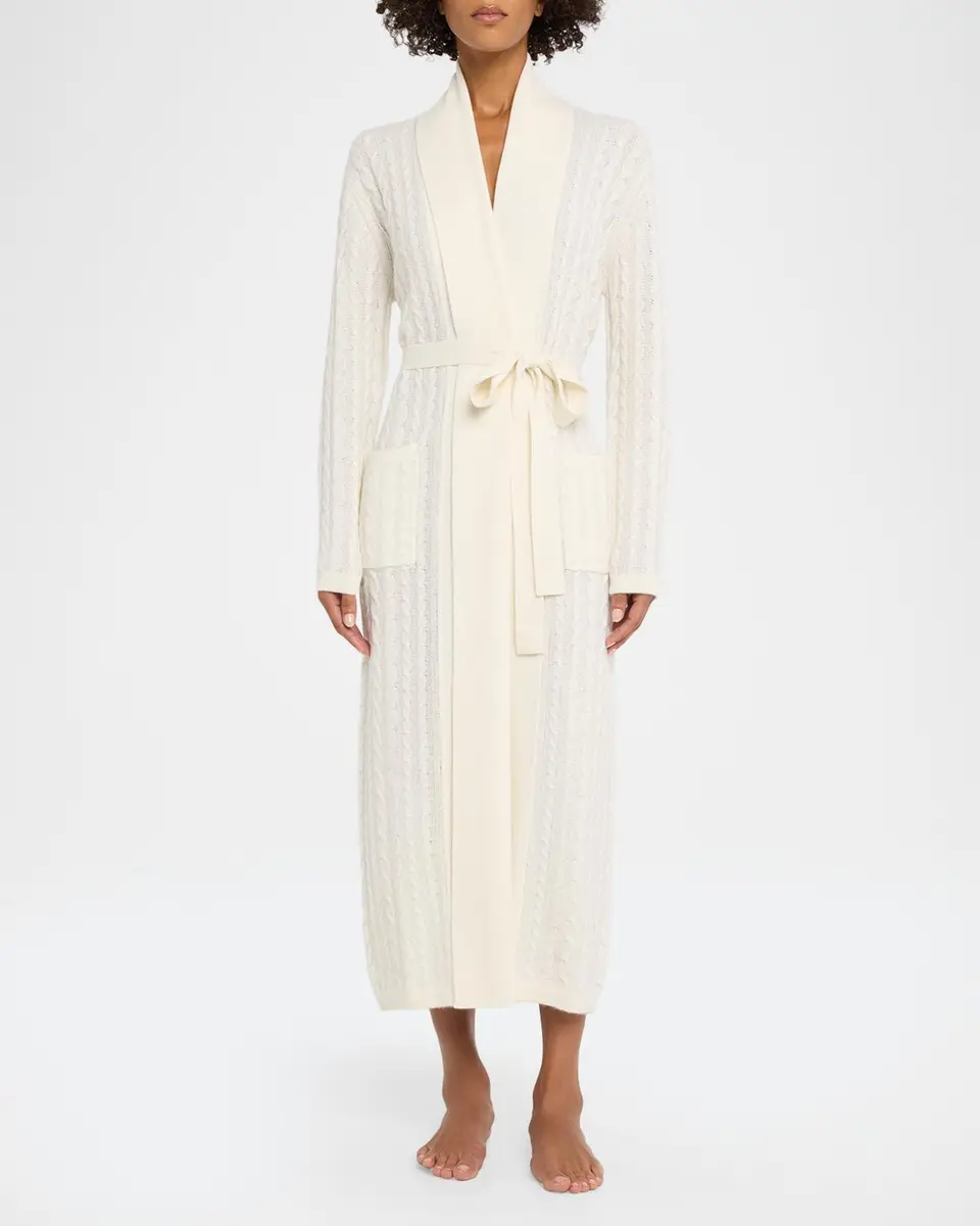Neiman Marcus Cashmere Collection Cashmere Cable-Knit Robe | Thumbnail 2 Neiman Marcus Cashmere Collection Cashmere Cable-Knit Robe | Thumbnail 2