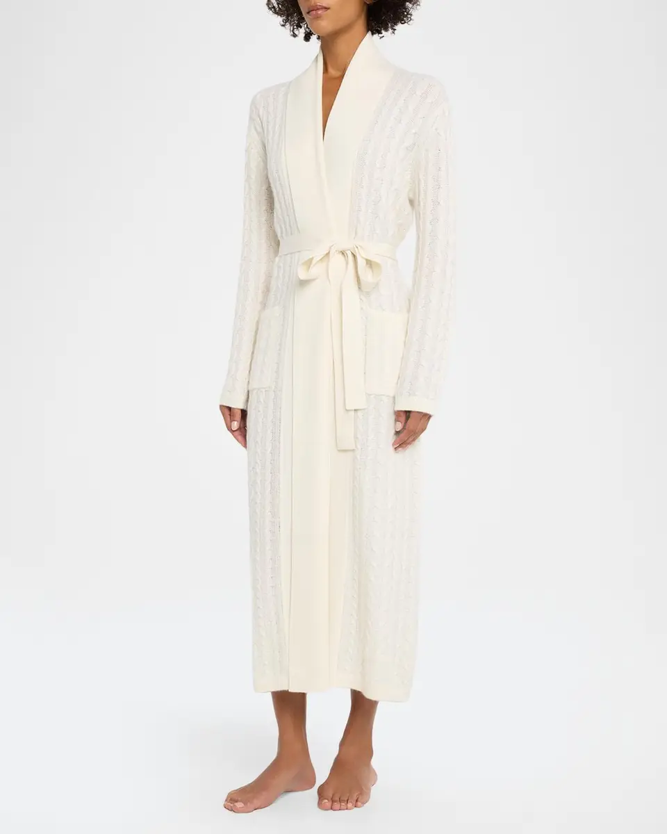 Neiman Marcus Cashmere Collection Cashmere Cable-Knit Robe | Thumbnail 4 Neiman Marcus Cashmere Collection Cashmere Cable-Knit Robe | Thumbnail 4