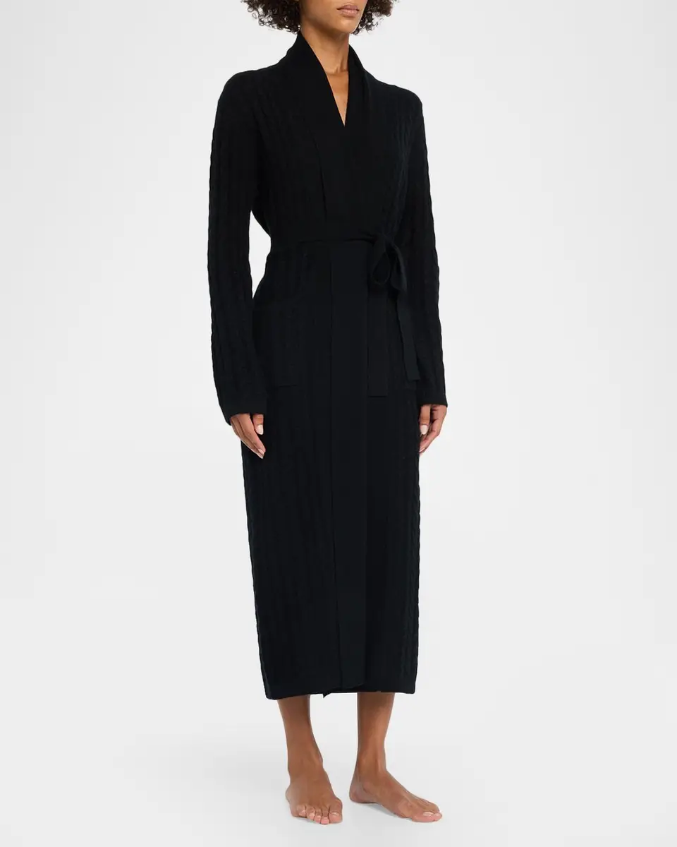 Neiman Marcus Cashmere Collection Cashmere Cable-Knit Robe | Thumbnail 4 Neiman Marcus Cashmere Collection Cashmere Cable-Knit Robe | Thumbnail 4