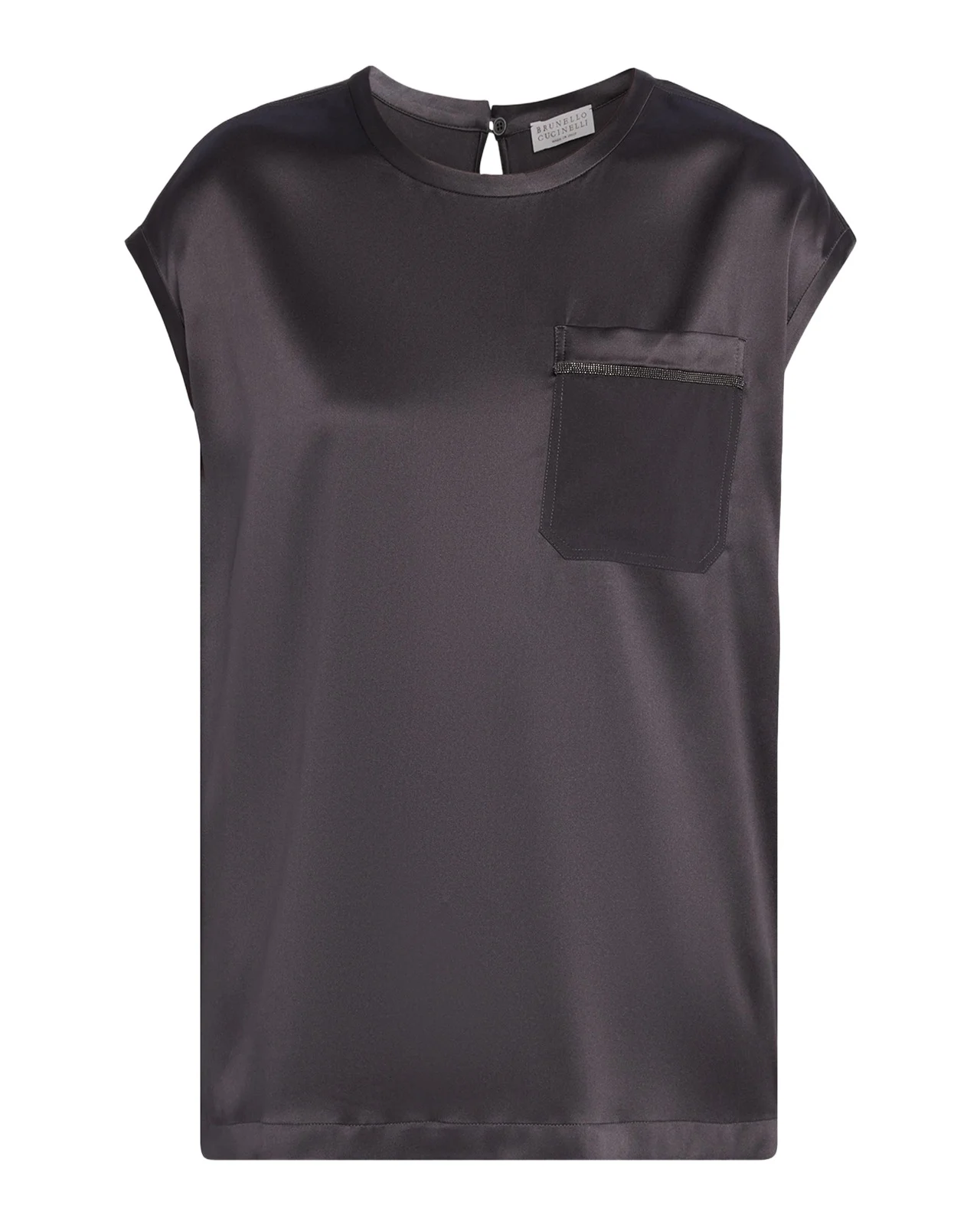 Brunello Cucinelli Monili Trim Stretch Satin Cap-Sleeve Shirt
