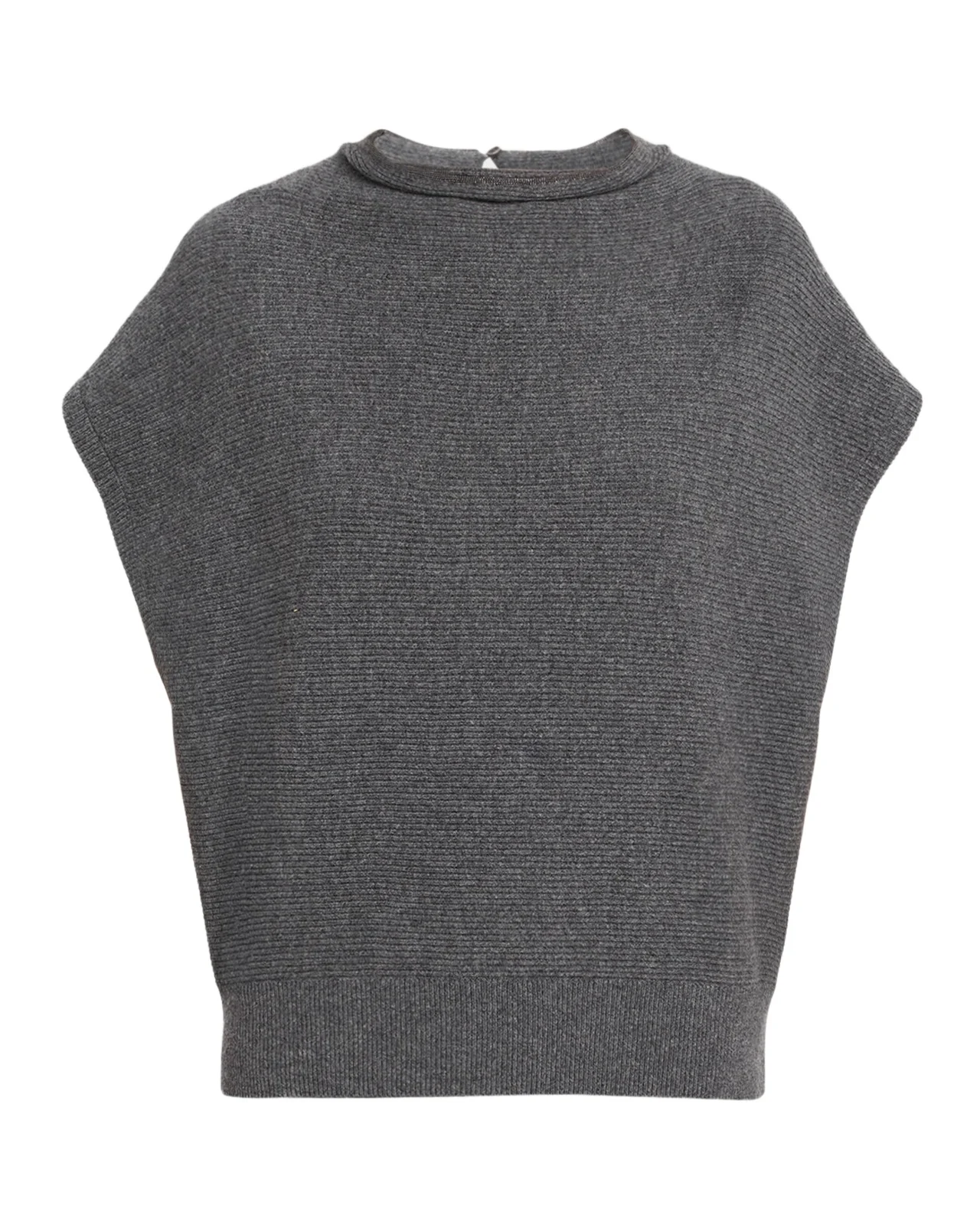 Brunello Cucinelli Monili Mock-Neck Cotton Rib Cap-Sleeve Sweater