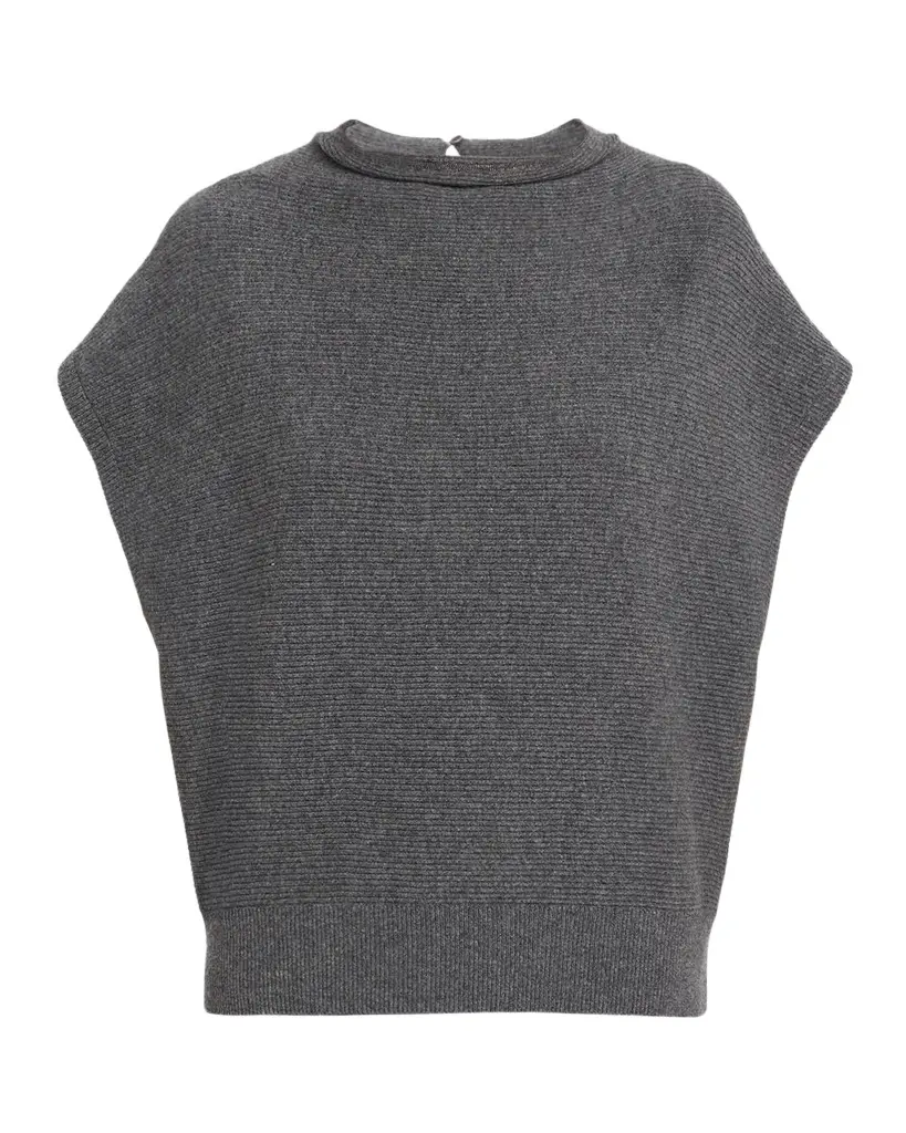 Monili Mock-Neck Cotton Rib Cap-Sleeve Sweater Monili Mock-Neck Cotton Rib Cap-Sleeve Sweater