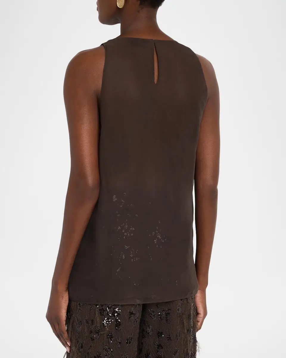 Brunello Cucinelli Animalier Embroidered Silk Tank Top | Thumbnail 3