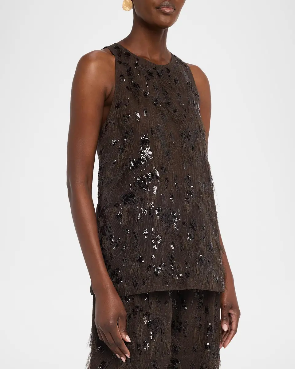 Brunello Cucinelli Animalier Embroidered Silk Tank Top | Thumbnail 4