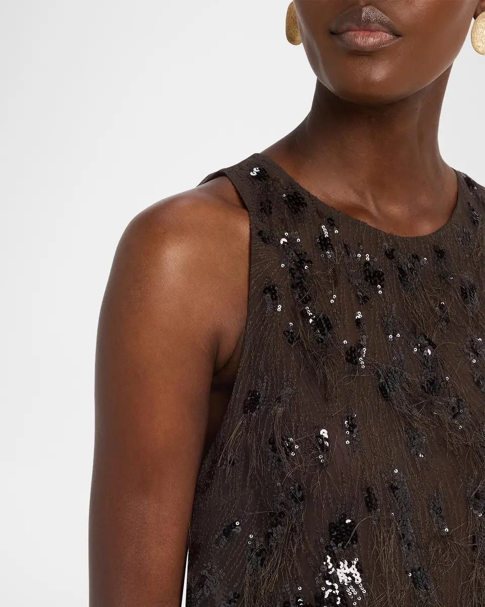 Brunello Cucinelli Animalier Embroidered Silk Tank Top | Thumbnail 5