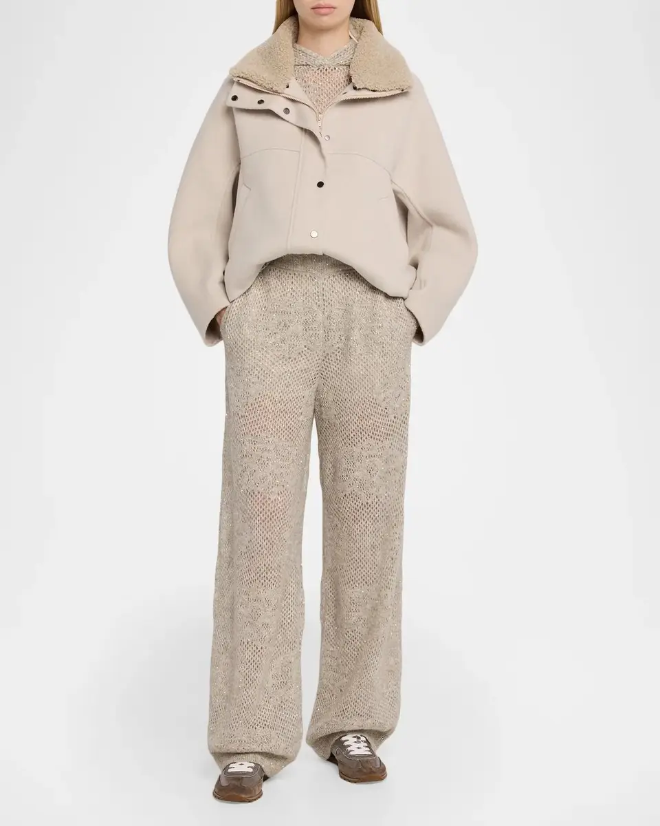 Brunello Cucinelli Floral Paillette Mohair Open-Knit Wide-Leg Pants | Thumbnail 2 Brunello Cucinelli Floral Paillette Mohair Open-Knit Wide-Leg Pants | Thumbnail 2