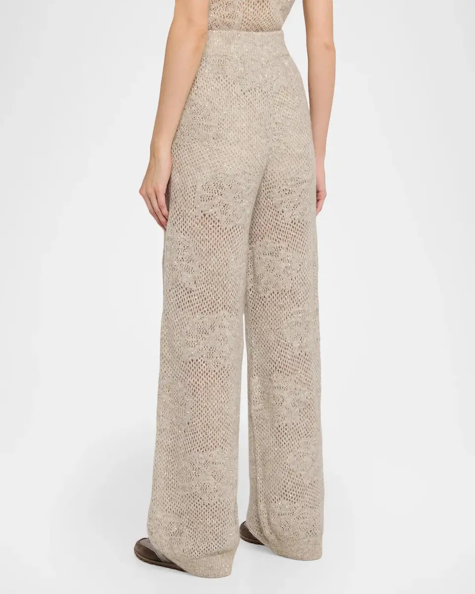 Brunello Cucinelli Floral Paillette Mohair Open-Knit Wide-Leg Pants | Thumbnail 3 Brunello Cucinelli Floral Paillette Mohair Open-Knit Wide-Leg Pants | Thumbnail 3