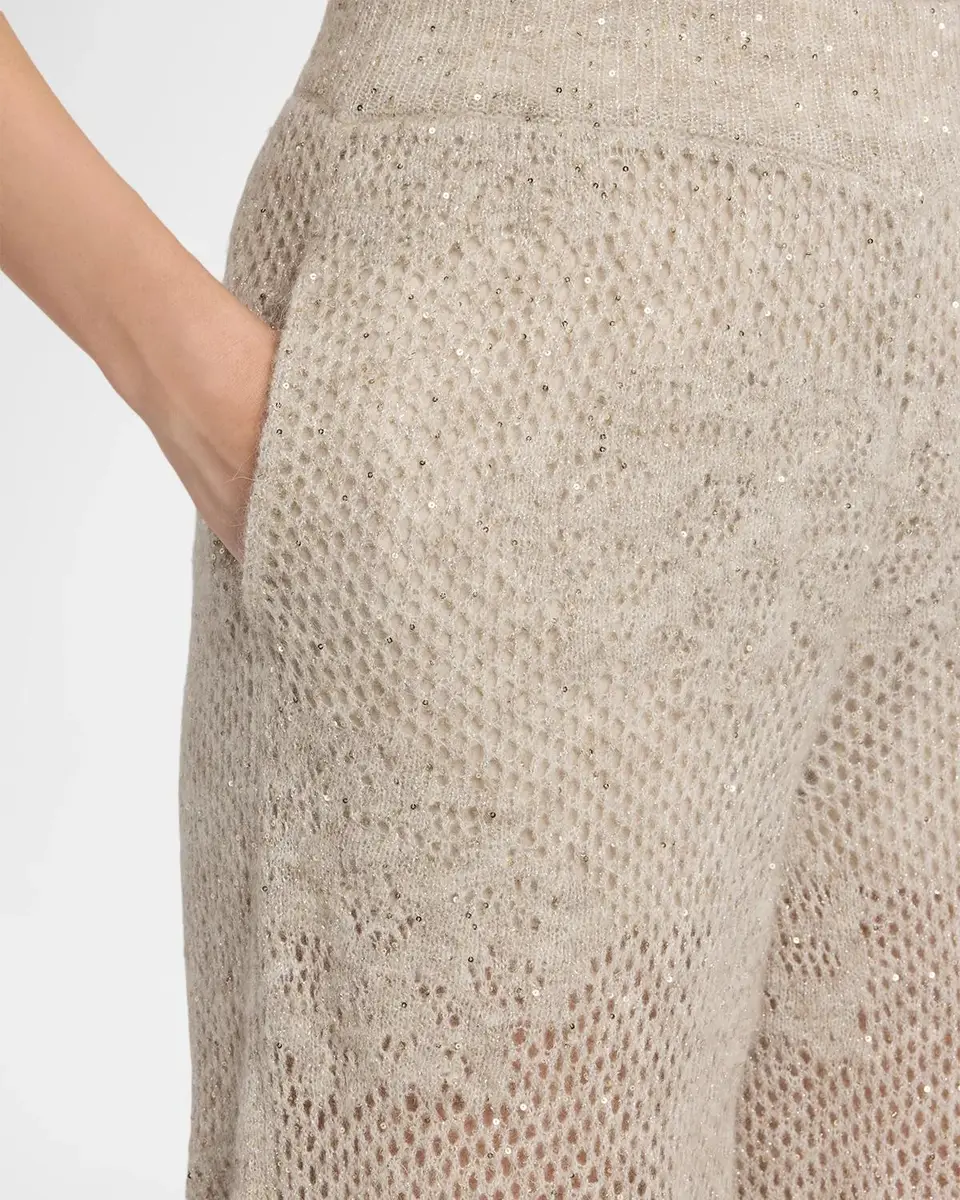 Brunello Cucinelli Floral Paillette Mohair Open-Knit Wide-Leg Pants | Thumbnail 5 Brunello Cucinelli Floral Paillette Mohair Open-Knit Wide-Leg Pants | Thumbnail 5