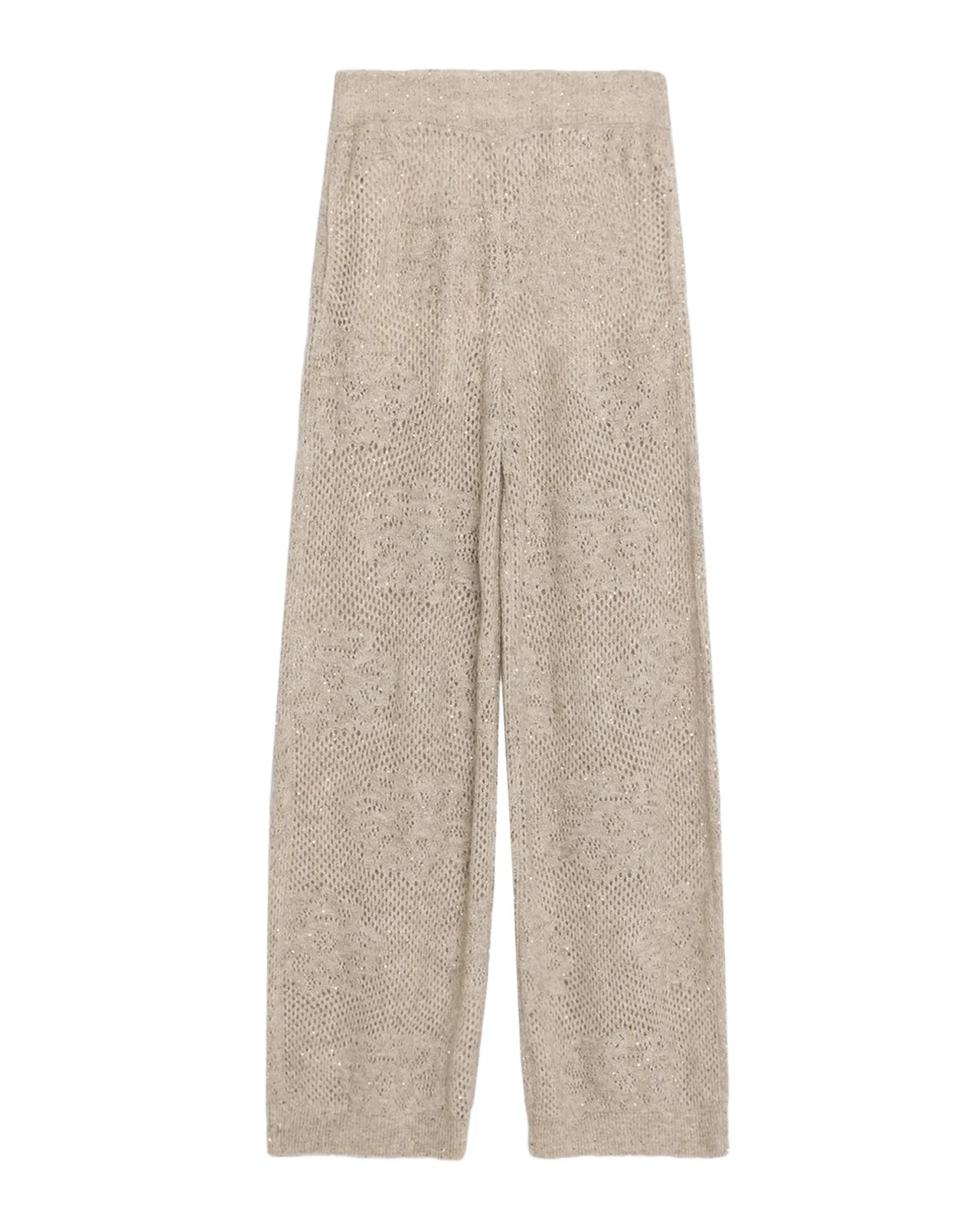 Brunello Cucinelli Floral Paillette Mohair Open-Knit Wide-Leg Pants