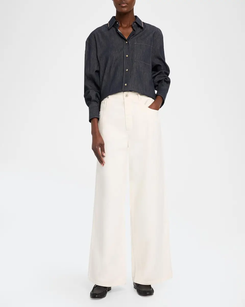Brunello Cucinelli Monili-Trim Denim Oversized Shirt | Thumbnail 2