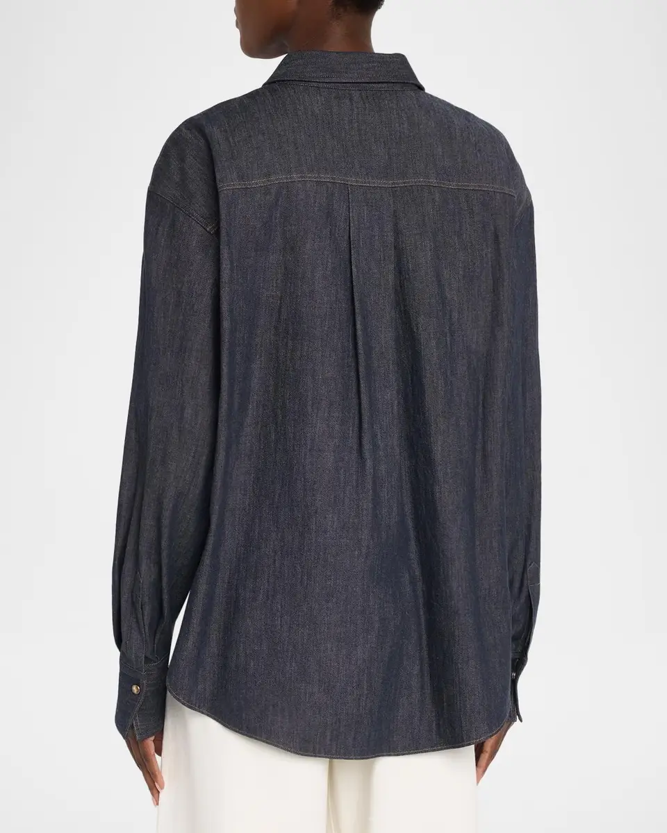 Brunello Cucinelli Monili-Trim Denim Oversized Shirt | Thumbnail 3