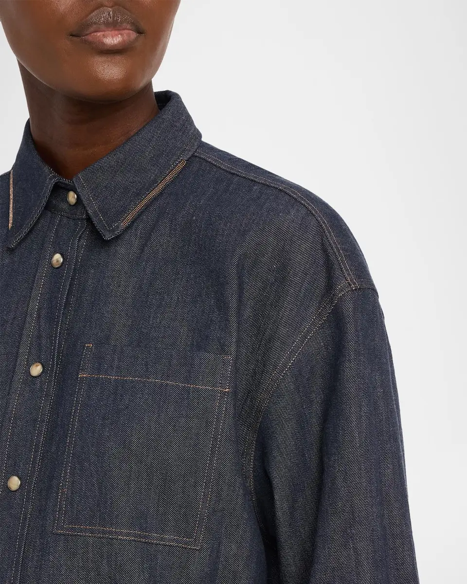 Brunello Cucinelli Monili-Trim Denim Oversized Shirt | Thumbnail 5