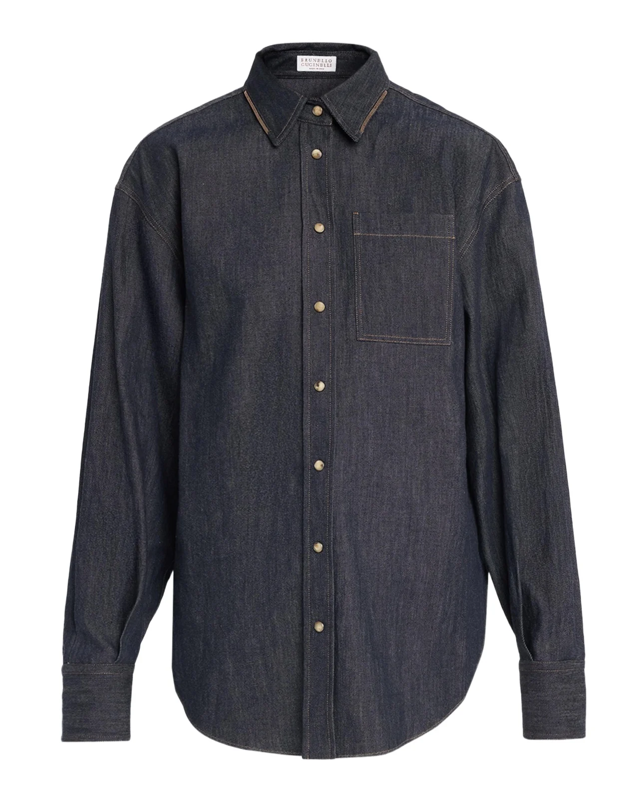 Brunello Cucinelli Monili-Trim Denim Oversized Shirt