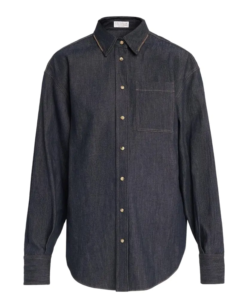 Brunello Cucinelli Monili-Trim Denim Oversized Shirt