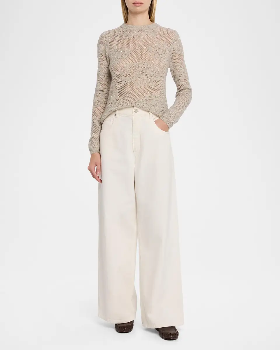 Brunello Cucinelli Wool-Mohair Diamante Openwork Sweater | Thumbnail 2