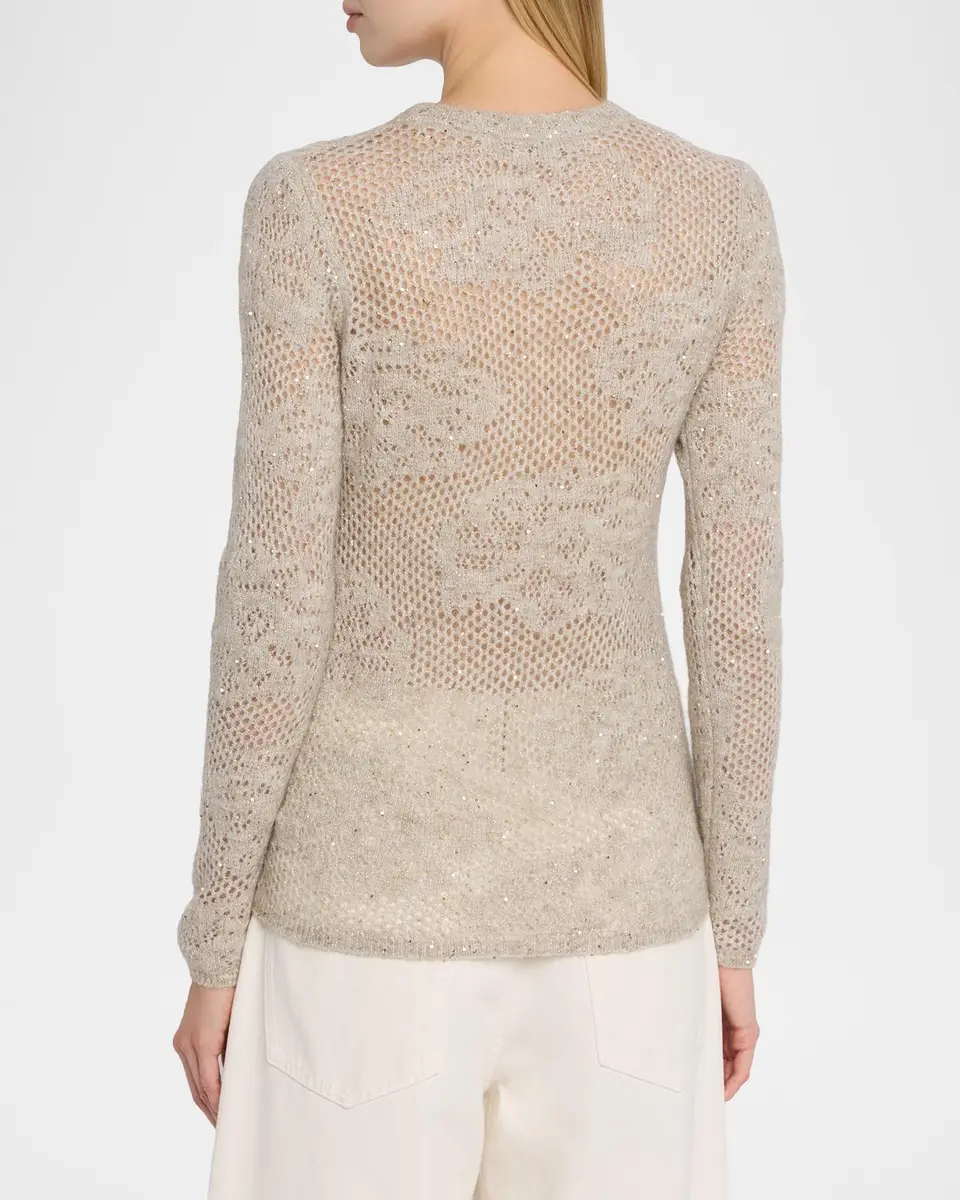 Brunello Cucinelli Wool-Mohair Diamante Openwork Sweater | Thumbnail 3