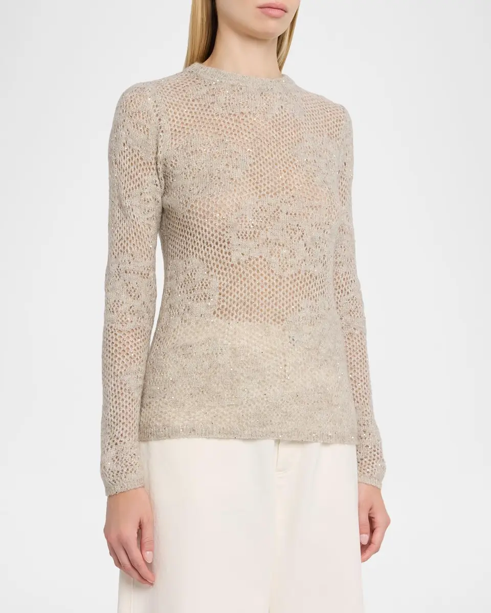 Brunello Cucinelli Wool-Mohair Diamante Openwork Sweater | Thumbnail 4
