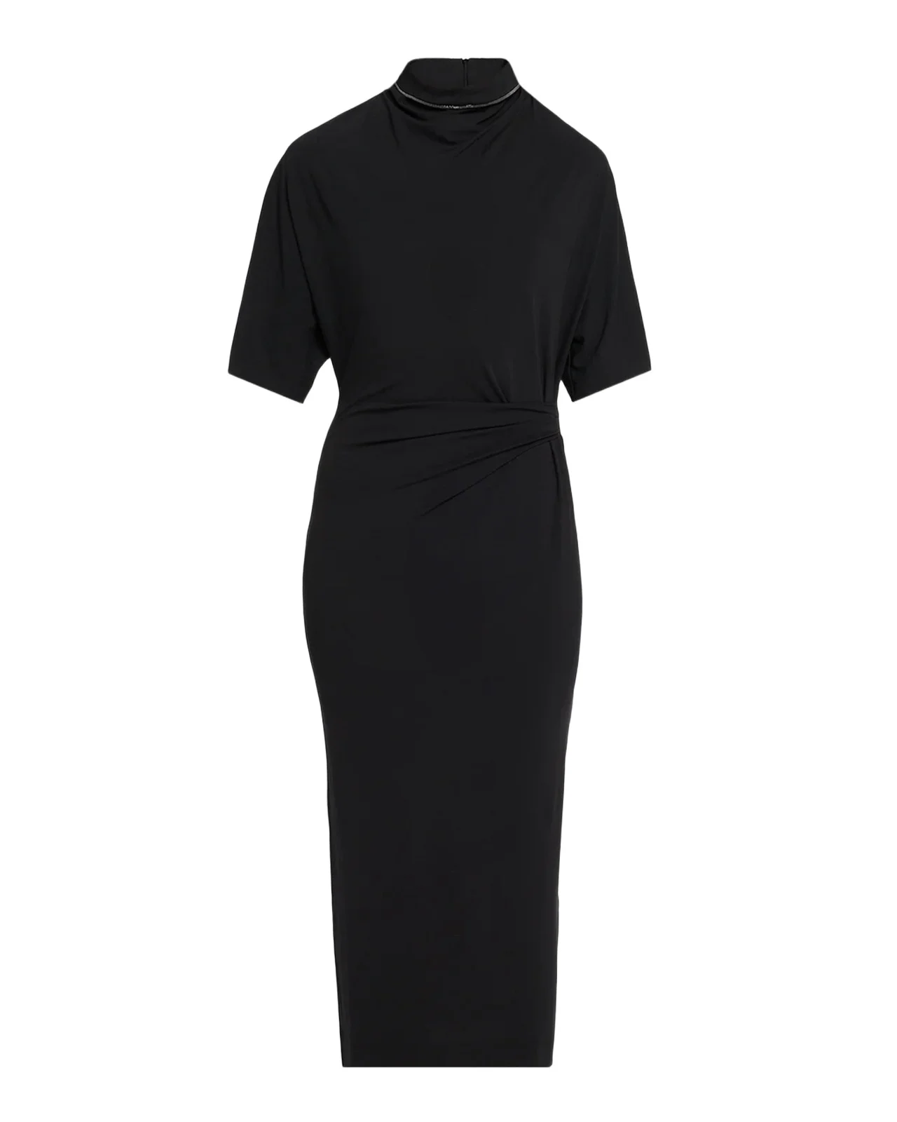 Mock-Neck Couture Wool Jersey Tucked Midi Dress Mock-Neck Couture Wool Jersey Tucked Midi Dress