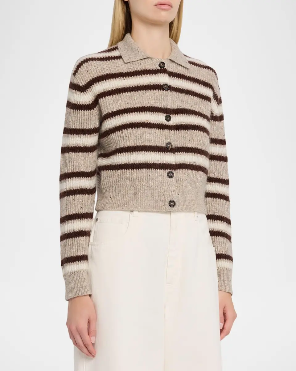 Brunello Cucinelli Cashmere-Blend Striped Collared Cardigan | Thumbnail 4