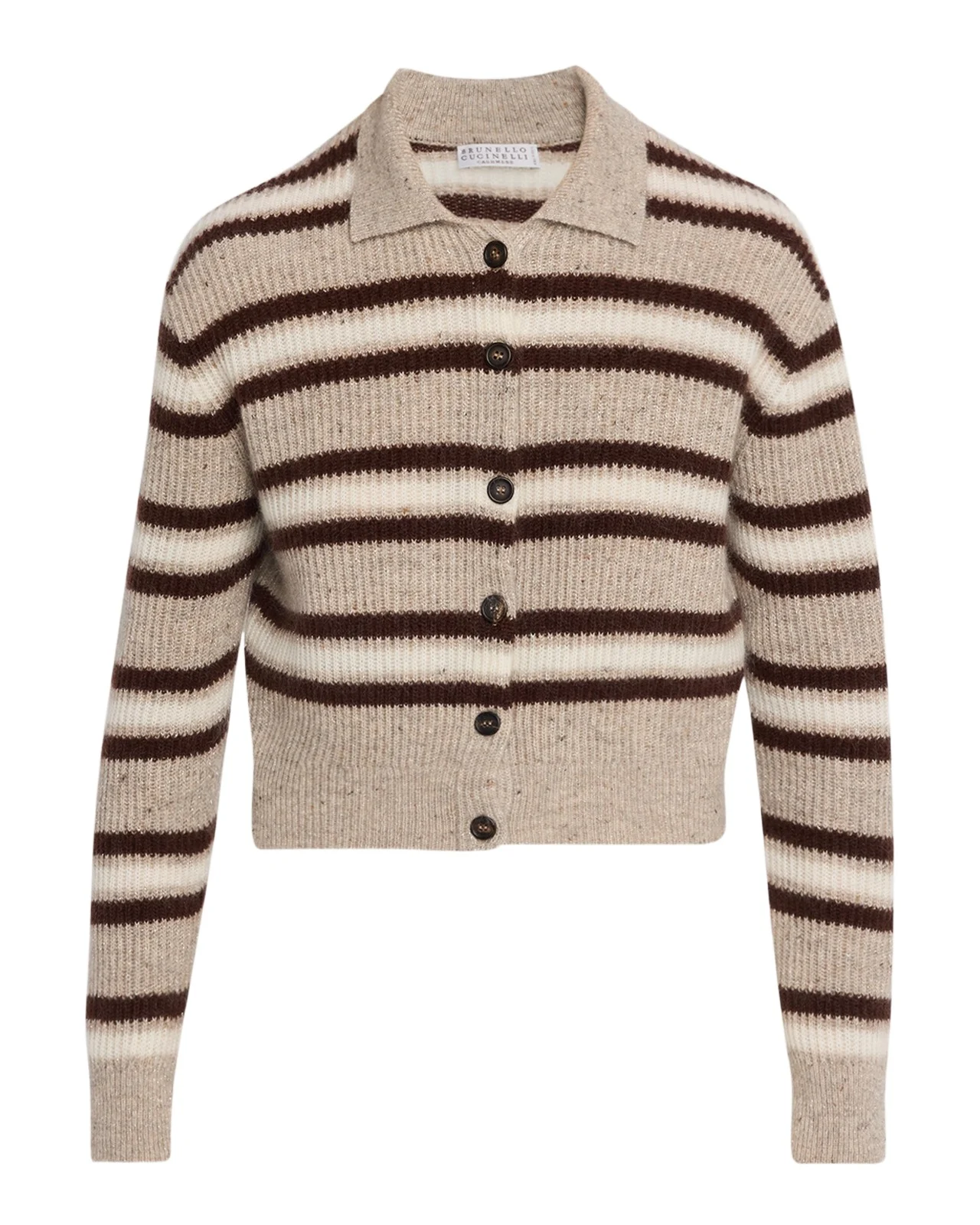 Brunello Cucinelli Cashmere-Blend Striped Collared Cardigan