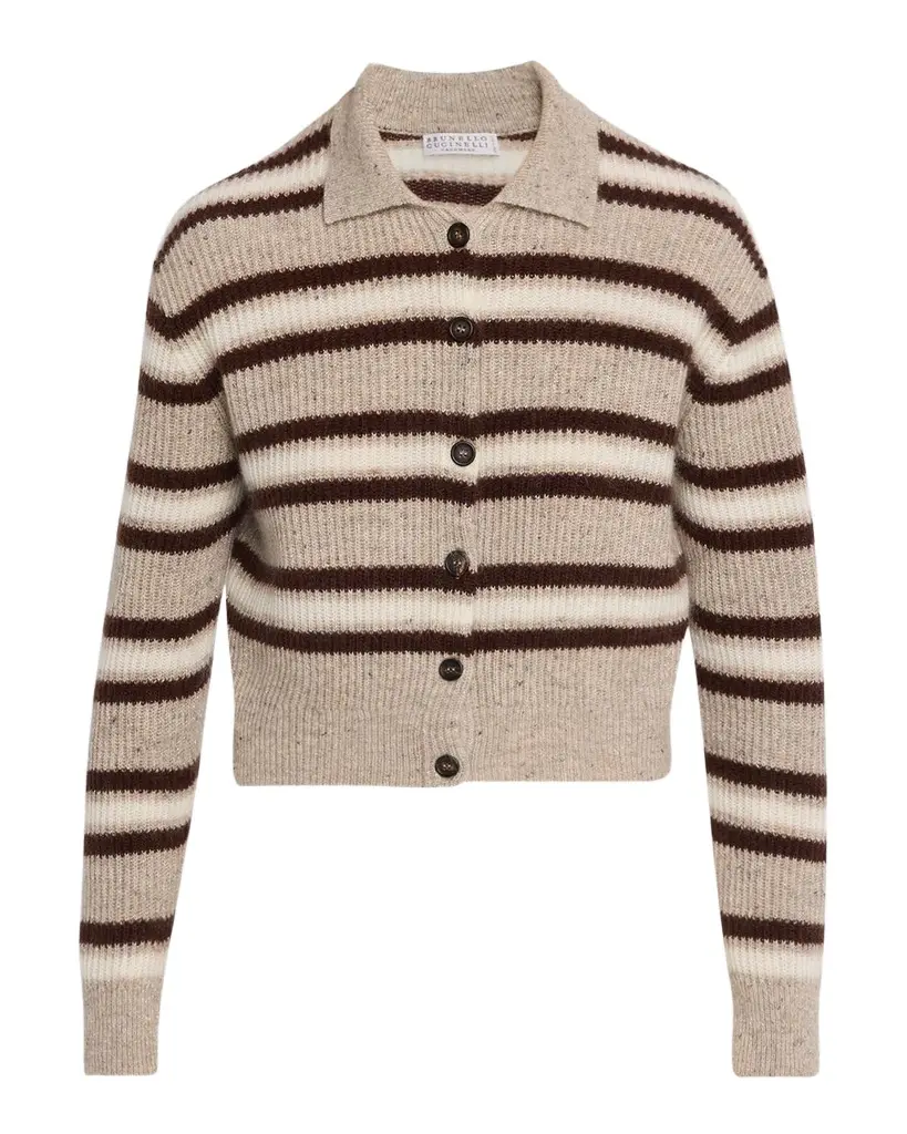 Cashmere-Blend Striped Collared Cardigan
