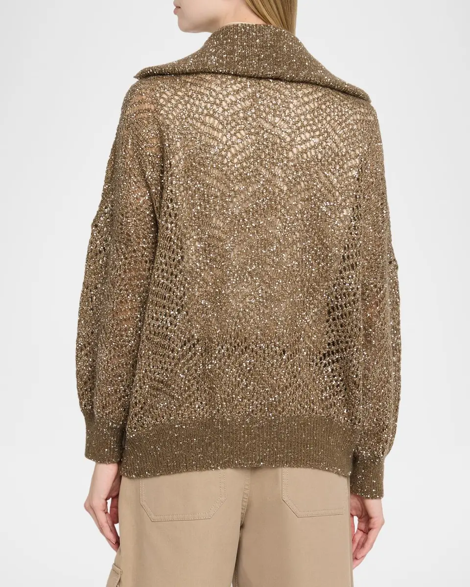 Brunello Cucinelli Airy Shimmer Full-Zip Sweater | Thumbnail 3 Brunello Cucinelli Airy Shimmer Full-Zip Sweater | Thumbnail 3