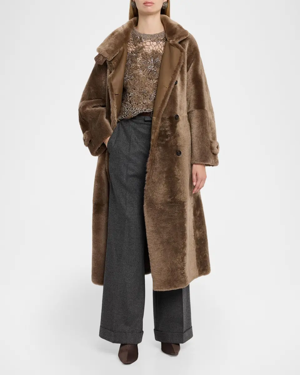 Brunello Cucinelli Lamb Shearling Belted Long Coat | Thumbnail 2 Brunello Cucinelli Lamb Shearling Belted Long Coat | Thumbnail 2