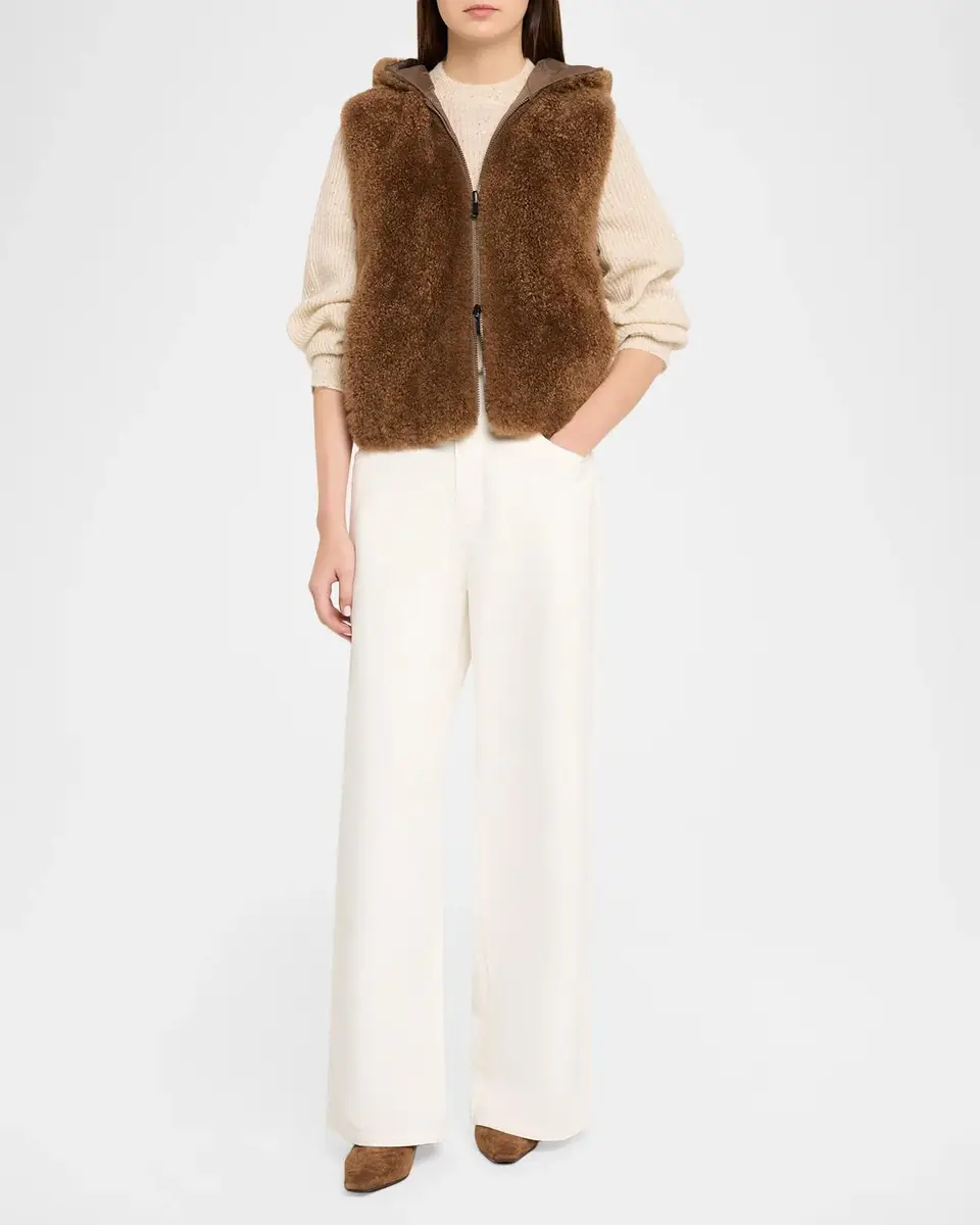 Brunello Cucinelli Reversible Teddy Cashmere Goat Shearling Hooded Vest | Thumbnail 2
