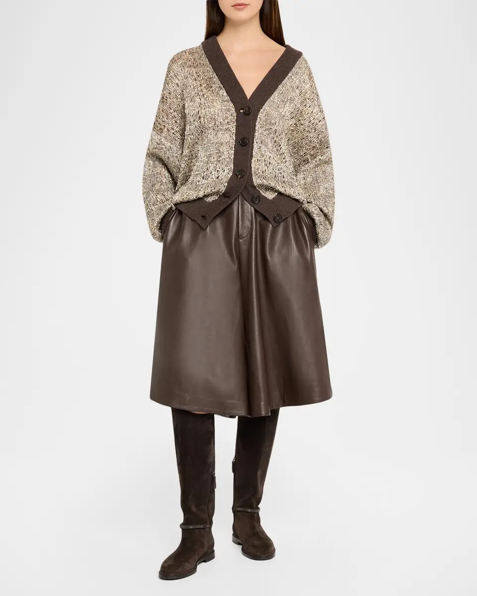 Brunello Cucinelli Couture Metallic Knit Cardigan Sweater | Thumbnail 2