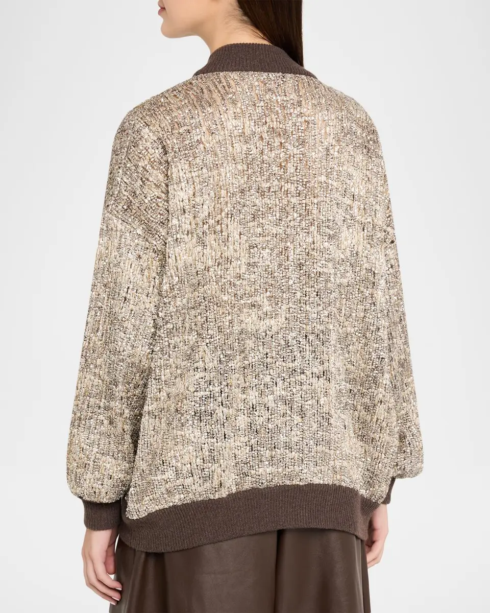 Brunello Cucinelli Couture Metallic Knit Cardigan Sweater | Thumbnail 3