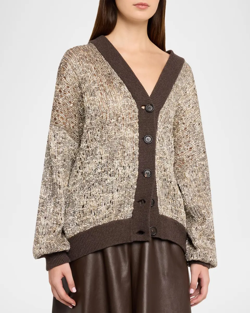 Brunello Cucinelli Couture Metallic Knit Cardigan Sweater | Thumbnail 4