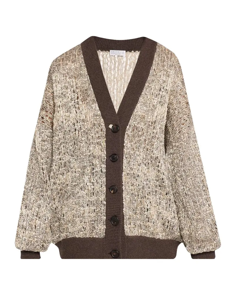 Couture Metallic Knit Cardigan Sweater