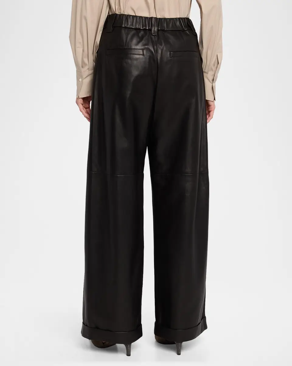 Brunello Cucinelli Glove Leather Wide-Leg Pants | Thumbnail 3 Brunello Cucinelli Glove Leather Wide-Leg Pants | Thumbnail 3