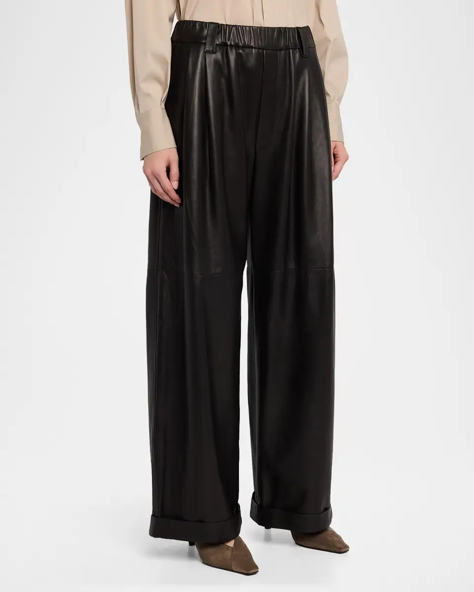 Brunello Cucinelli Glove Leather Wide-Leg Pants | Thumbnail 4 Brunello Cucinelli Glove Leather Wide-Leg Pants | Thumbnail 4