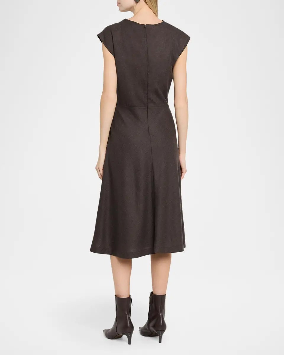 Brunello Cucinelli Fluid Wool Twill Cowl-Neck Midi Dress | Thumbnail 3 Brunello Cucinelli Fluid Wool Twill Cowl-Neck Midi Dress | Thumbnail 3