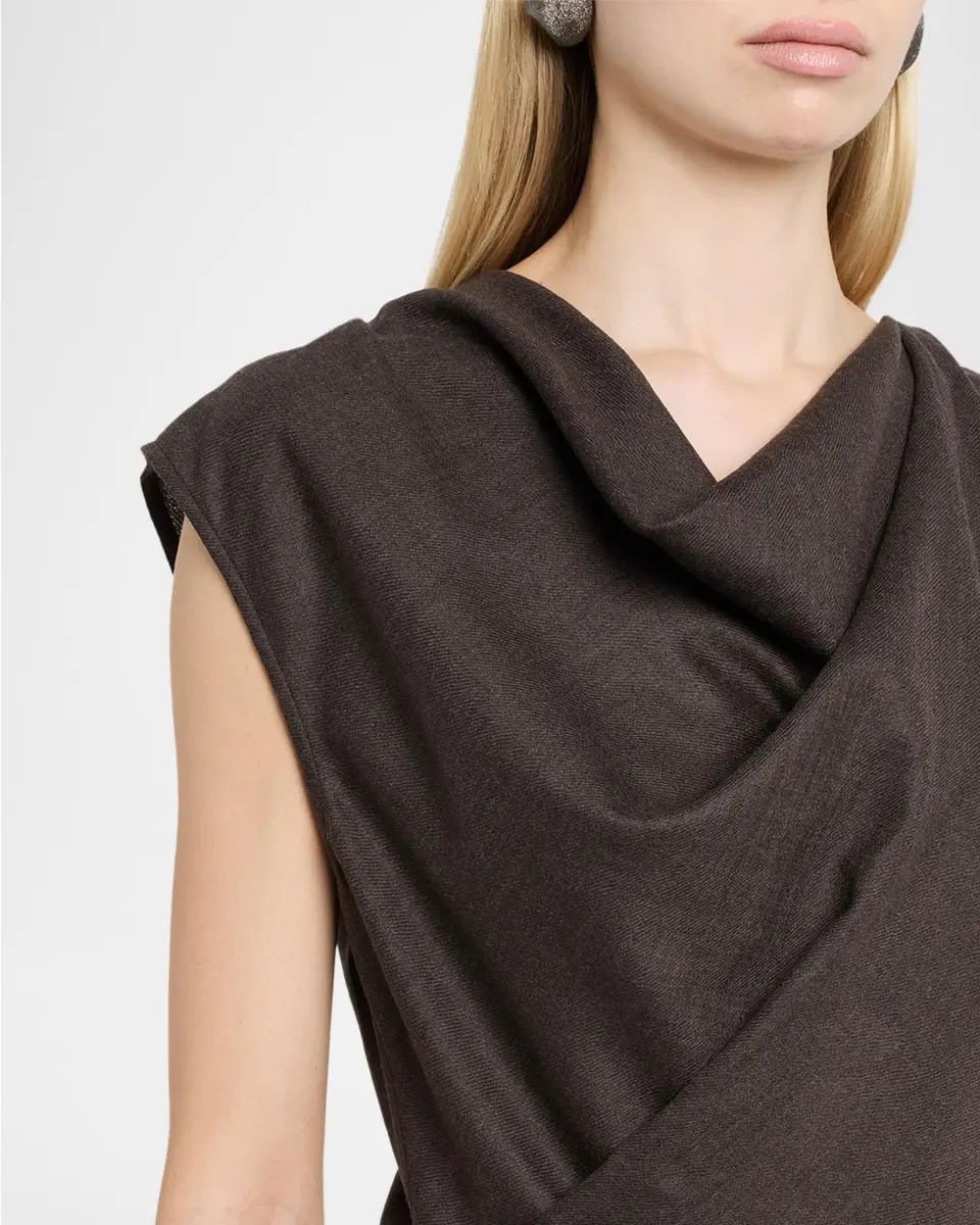 Brunello Cucinelli Fluid Wool Twill Cowl-Neck Midi Dress | Thumbnail 5 Brunello Cucinelli Fluid Wool Twill Cowl-Neck Midi Dress | Thumbnail 5