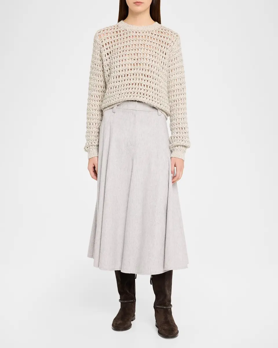 Brunello Cucinelli Beaver Flannel Full Midi Skirt | Thumbnail 2 Brunello Cucinelli Beaver Flannel Full Midi Skirt | Thumbnail 2
