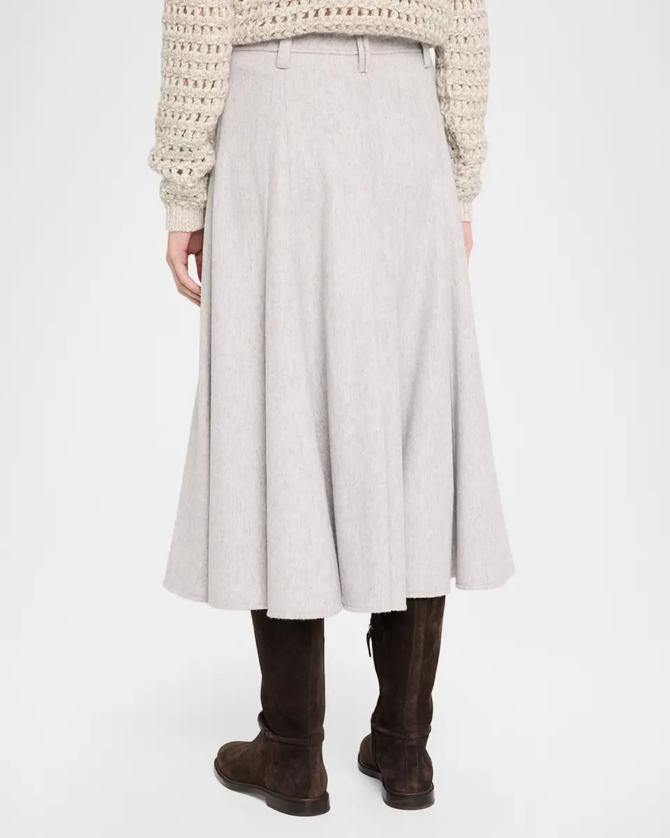 Brunello Cucinelli Beaver Flannel Full Midi Skirt | Thumbnail 3 Brunello Cucinelli Beaver Flannel Full Midi Skirt | Thumbnail 3