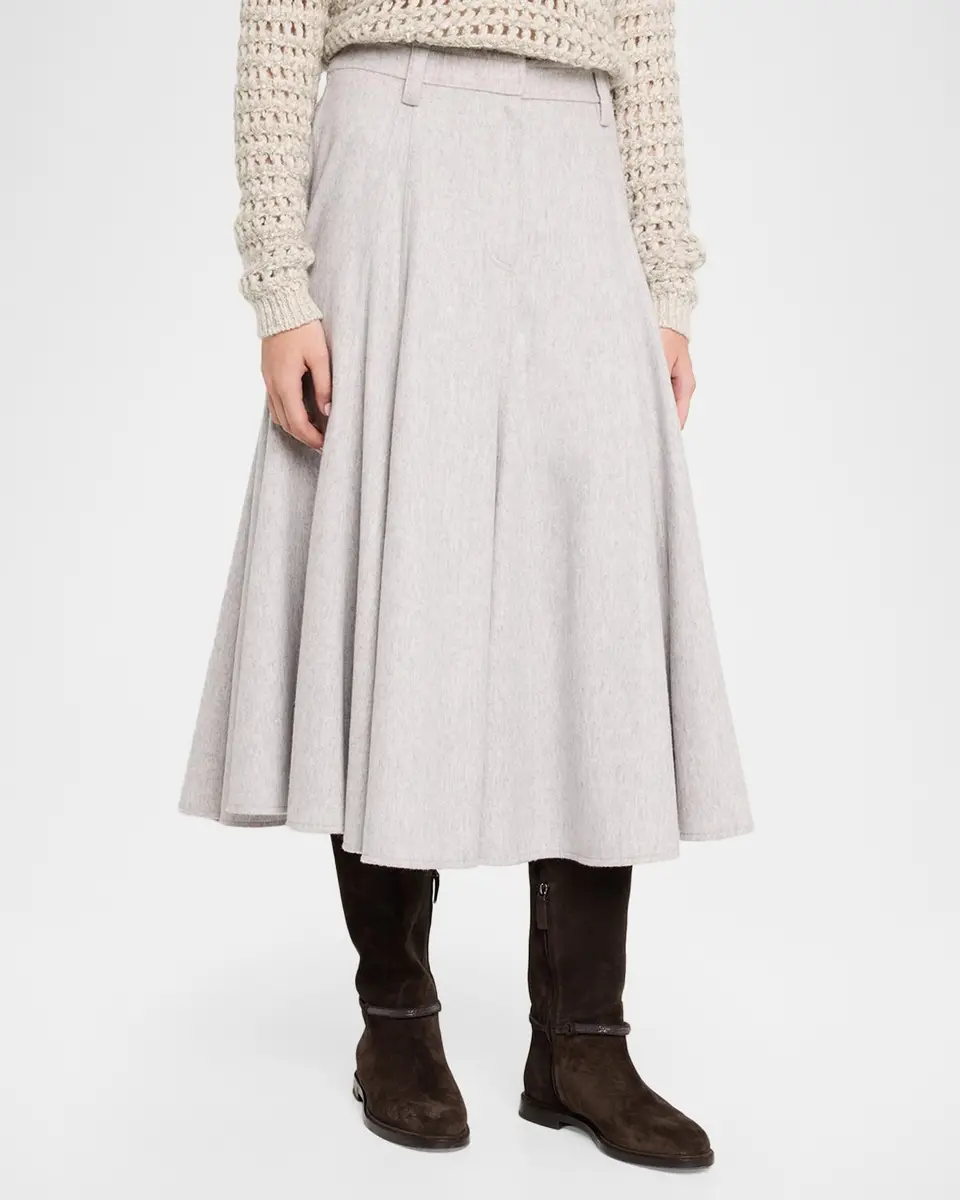Brunello Cucinelli Beaver Flannel Full Midi Skirt | Thumbnail 4 Brunello Cucinelli Beaver Flannel Full Midi Skirt | Thumbnail 4