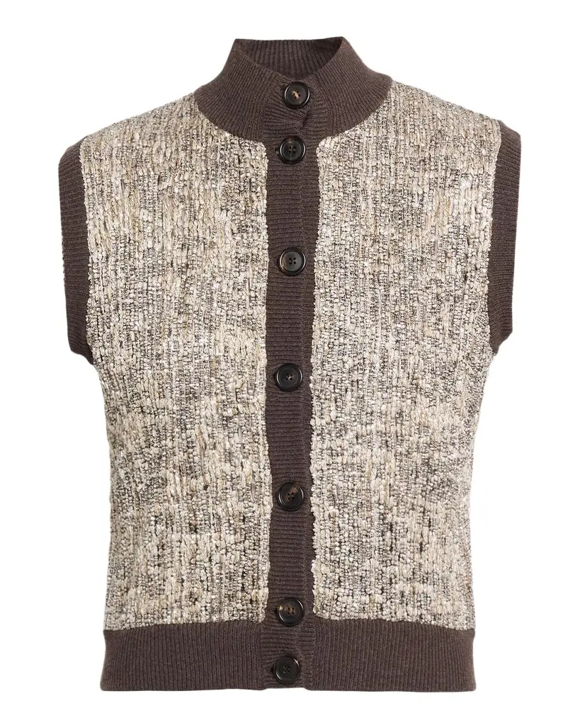 Brunello Cucinelli Couture Metallic Knit Sleeveless Sweater