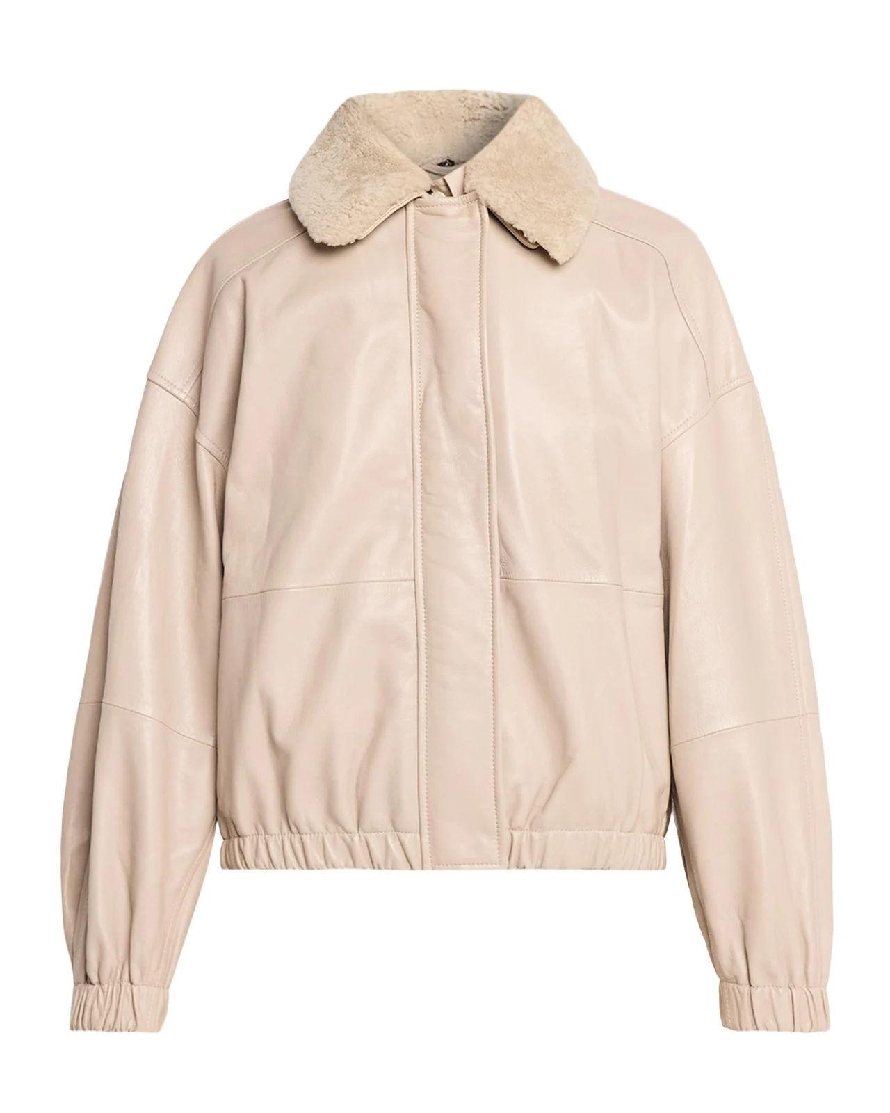 Brunello Cucinelli Nappa Leather Jacket w/ Shearling Collar