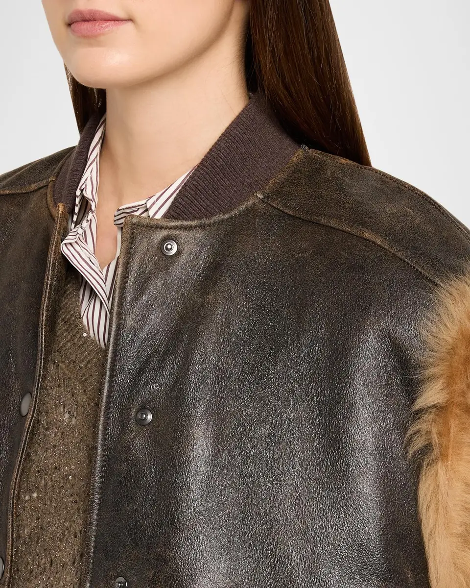 Brunello Cucinelli Lamb Shearling Trim Vintage Aviator Vest | Thumbnail 5