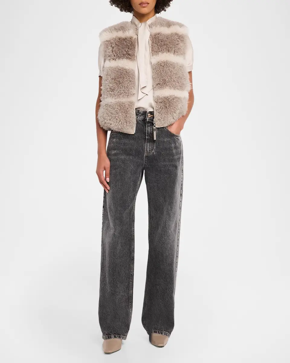 Brunello Cucinelli Striped Cashmere Goat Shearling Vest | Thumbnail 2