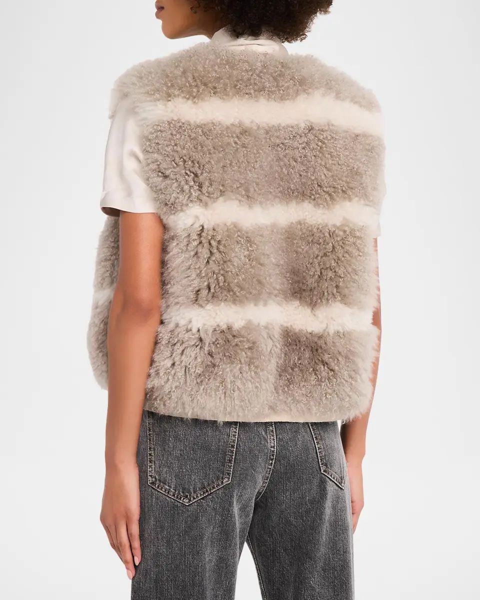 Brunello Cucinelli Striped Cashmere Goat Shearling Vest | Thumbnail 3