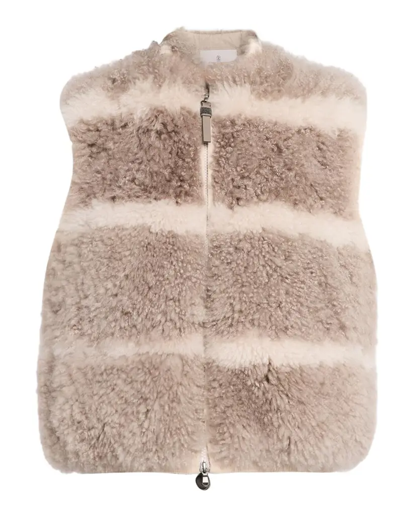 Brunello Cucinelli Striped Cashmere Goat Shearling Vest