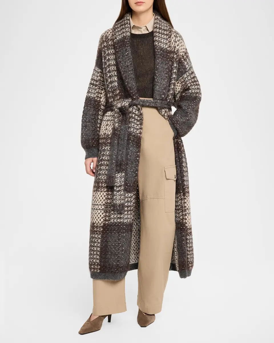 Brunello Cucinelli Tartan Double-Knit Long Coat | Thumbnail 4 Brunello Cucinelli Tartan Double-Knit Long Coat | Thumbnail 4