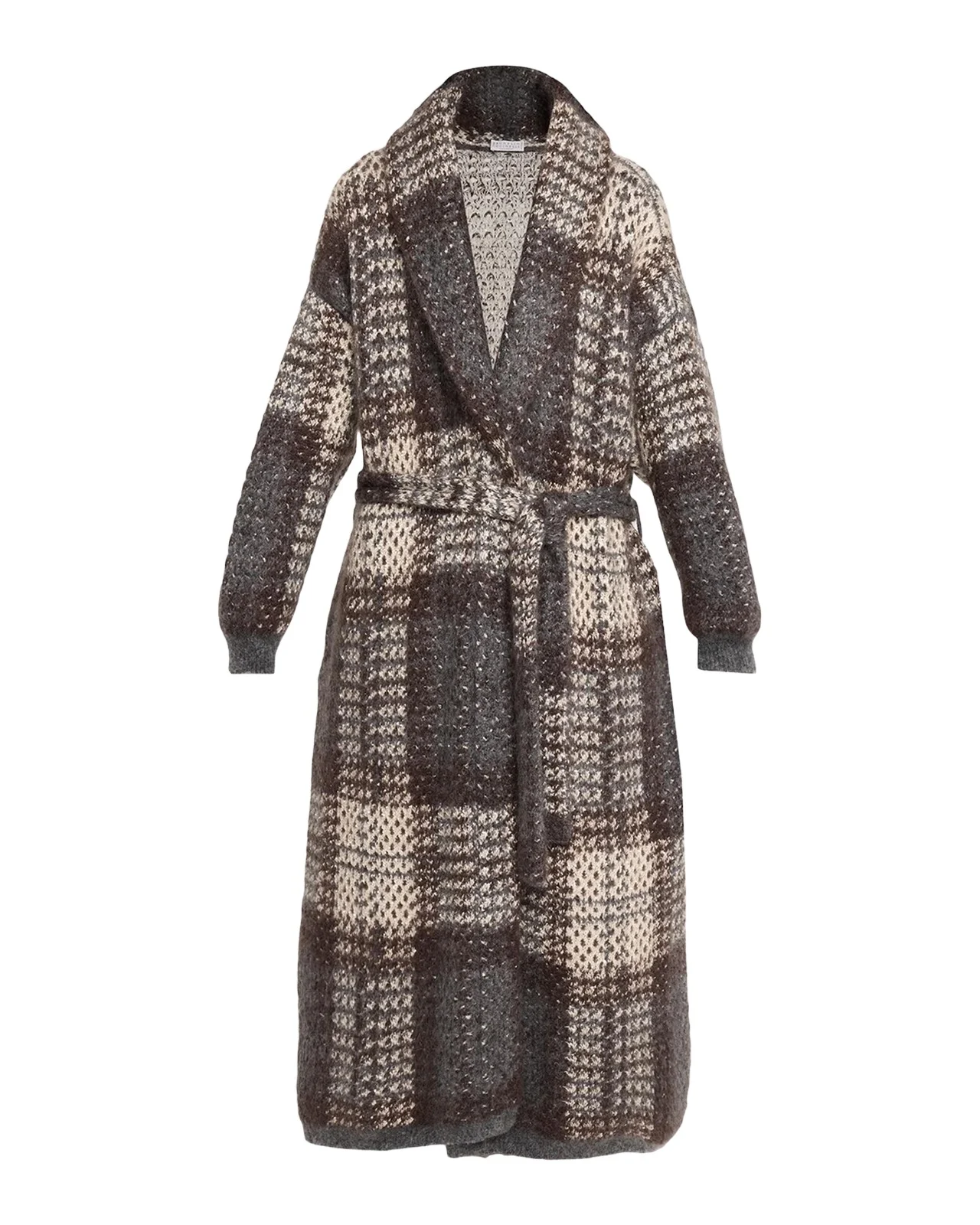 Brunello Cucinelli Tartan Double-Knit Long Coat