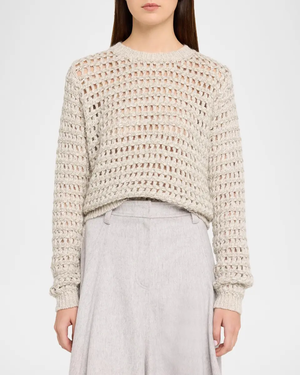 Brunello Cucinelli Glow Crochet Knit Crewneck Sweater | Thumbnail 4 Brunello Cucinelli Glow Crochet Knit Crewneck Sweater | Thumbnail 4